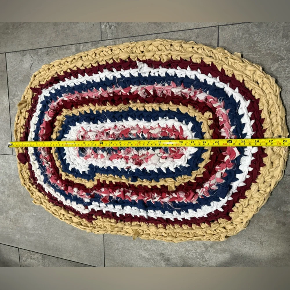 Handmade crocheted rug bathroom kitchen mat 19x28in oval